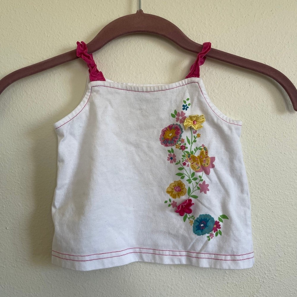 Blueber Boulevard Girls Tank Top With Floral Print Pink White Size 18m